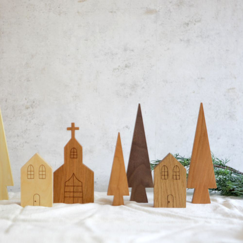 ハウス／教会 オブジェ (レーザー刻印)｜全6種類 クリスマス 家 置物