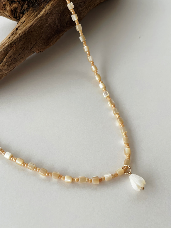 14kgf マザーオブパールとピカケトップのネックレス 4枚目の画像