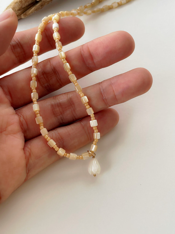 14kgf マザーオブパールとピカケトップのネックレス 5枚目の画像