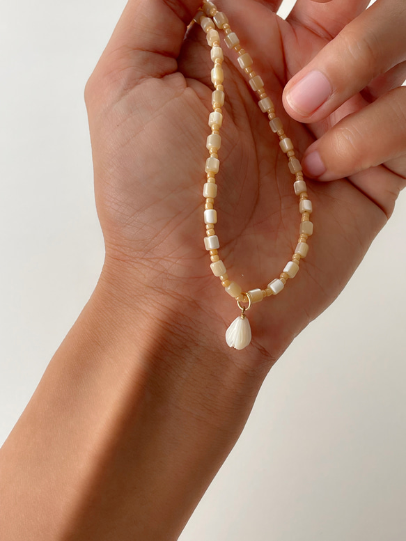 14kgf マザーオブパールとピカケトップのネックレス 6枚目の画像