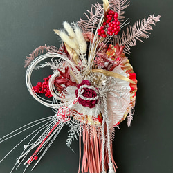 扇と鶴のラタンお正月飾り ピンク 2枚目の画像