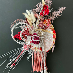 扇と鶴のラタンお正月飾り ピンク 1枚目の画像