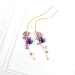 14kgf/グリーンオニキスデュードロップxアメジストピアス ピアス