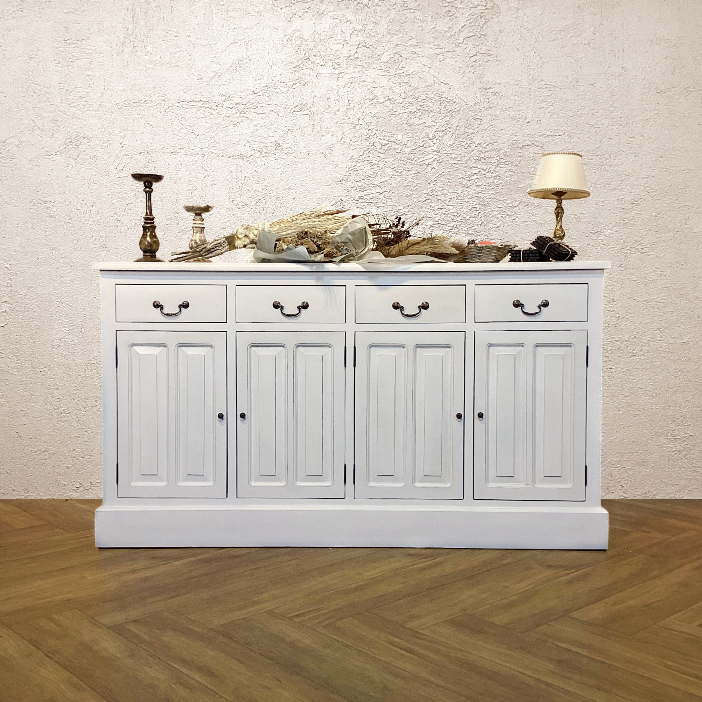 アンティーク調 無垢 レジカウンター テーブル サイドボード 収納棚 店舗什器【ホワイト】oth225