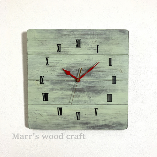 訳あり品 アンティーク調壁掛け時計 パステルグリーン シャビーな