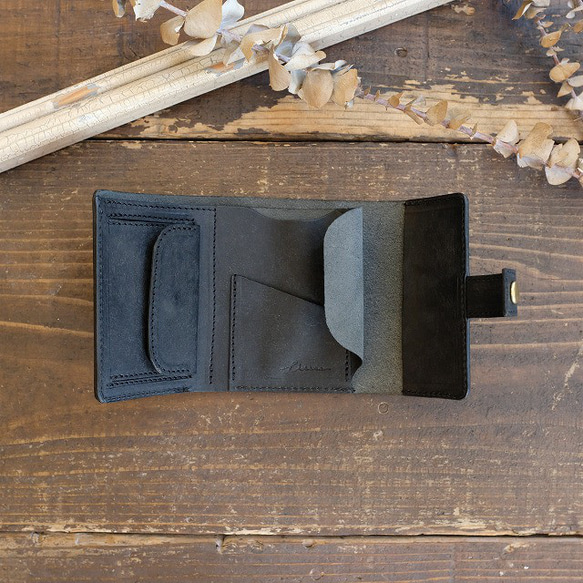 手のひらサイズの三つ折り財布 / MitsuOri Wallet *BLACK 3枚目の画像