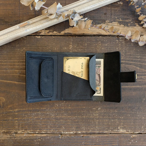 手のひらサイズの三つ折り財布 / MitsuOri Wallet *BLACK 6枚目の画像