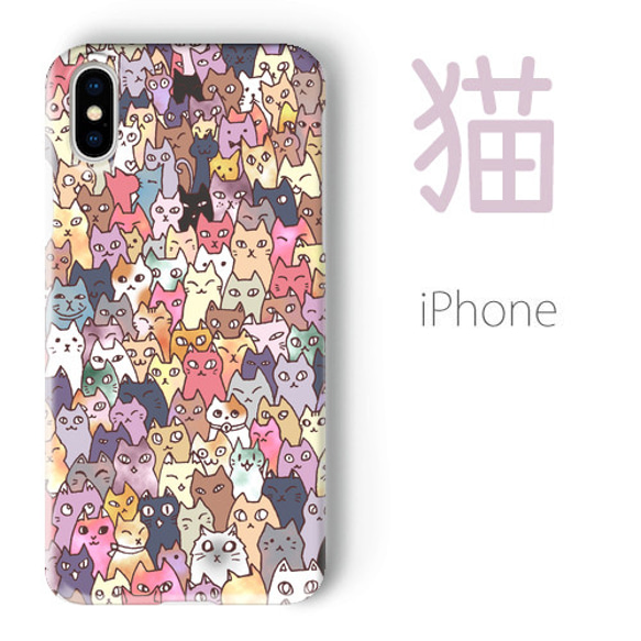 にゃんこ大集合 iPhoneケース（ハードケース全面プリント） 1枚目の画像