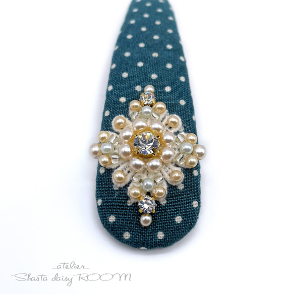 Crystal Bijou & Pearl Beads*长扣式发夹*Big Size*GREENⅡ 第5張的照片