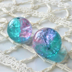 ヒビ　青緑ピンク　チェコビーズCzech Glass Beads２個 2枚目の画像