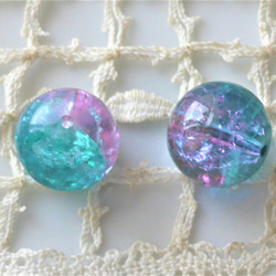 ヒビ　青緑ピンク　チェコビーズCzech Glass Beads２個 1枚目の画像