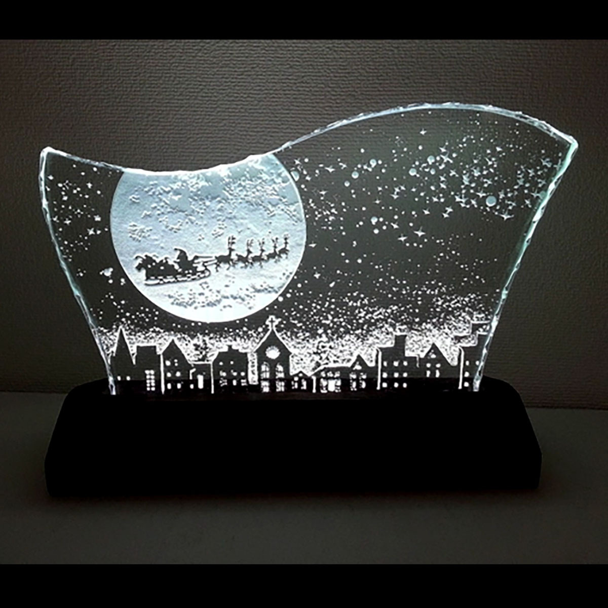 クリスマスの銀河飛行（ガラス：Lサイズ）Season Frame　ガラスエッチング照明