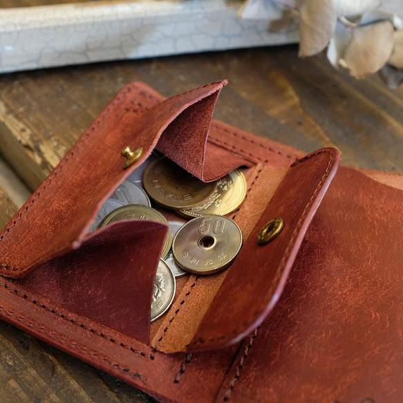 手のひらサイズの三つ折り財布 / MitsuOri Wallet  *BRICK RED 4枚目の画像