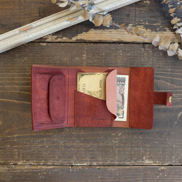 手のひらサイズの三つ折り財布 / MitsuOri Wallet  *BRICK RED 6枚目の画像