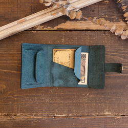 MitsuOri Wallet / BLUE GREEN *小さい財布*三つ折り財布*ミニ財布*革財布 4枚目の画像