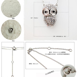 Lovely Owl 925 Silver Necklace Zircon Pendant Platinum-Clad 9枚目の画像