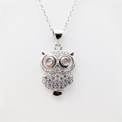 Doe-eyed Owl 925 Silver Necklace Zircon Pendant 3枚目の画像
