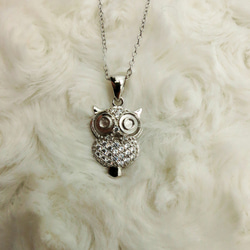 Doe-eyed Owl 925 Silver Necklace Zircon Pendant 1枚目の画像