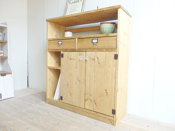 サイズ、デザインオーダー可！２引出２観音扉キャビネット●エスプレッソ無垢受注製作 サイズ、デザインオーダー可！2引出2観音扉キャビネット