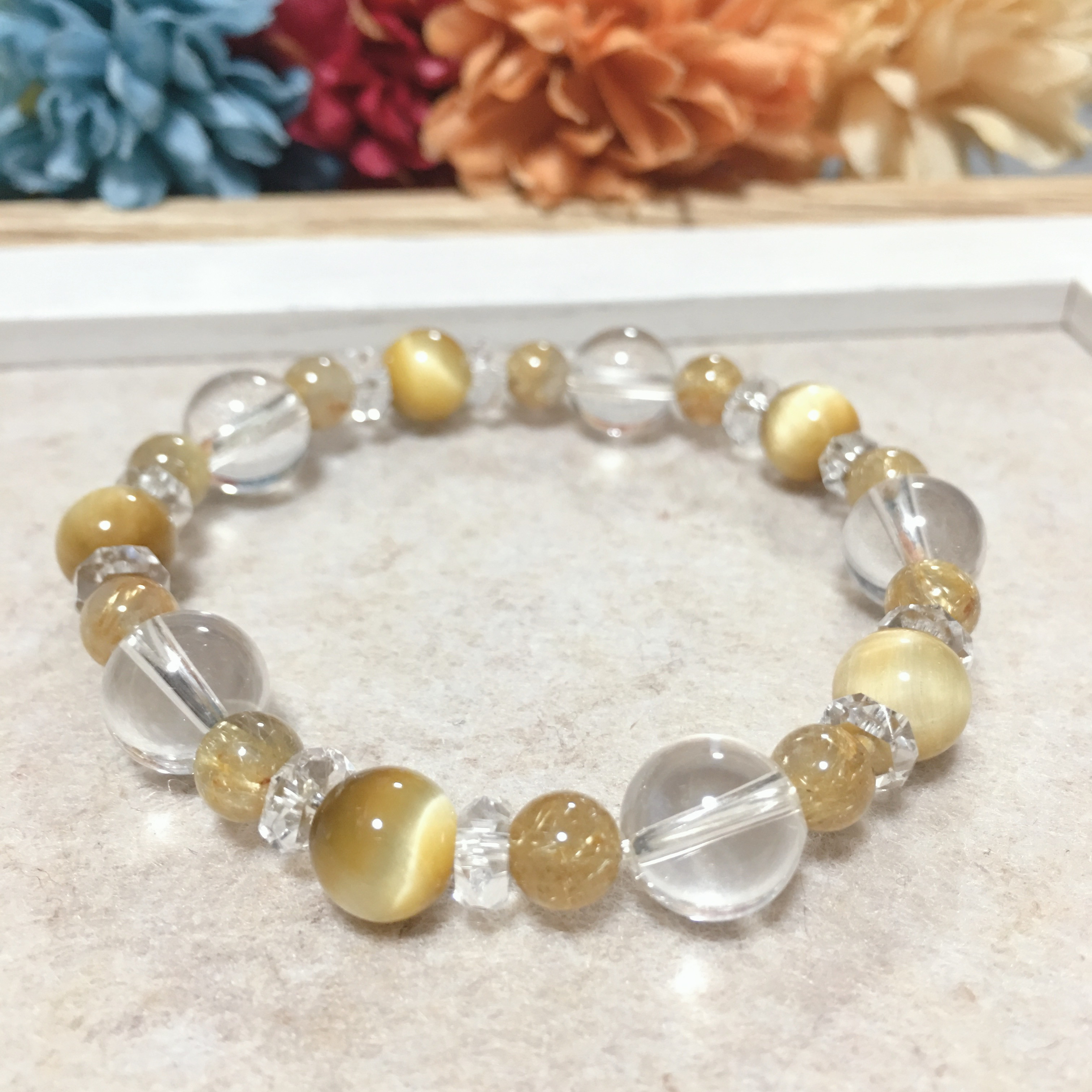 【再販3】ルチルクォーツとゴールデンタイガーアイ、水晶のブレスレット