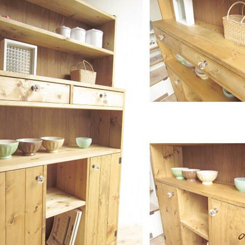 サイズオーダー可！2扉2杯引出しカップボード○ナチュラルブラウン無垢