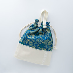 北欧ナチュラル・紫陽花柄の体操着袋(着替え袋)：紺×生成り 5枚目の画像