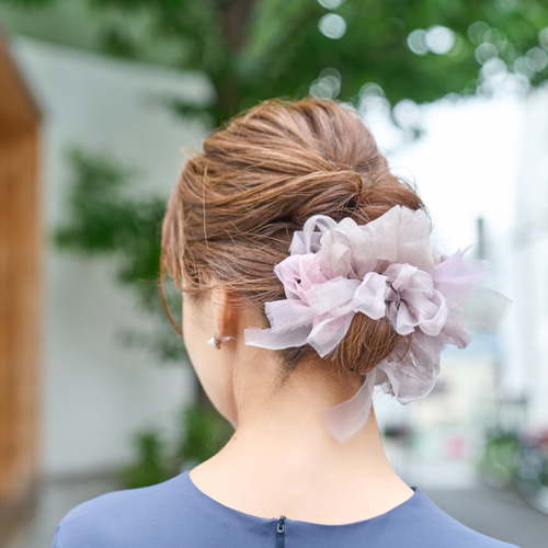編み屋しゅしゅページ GIUNON シュシュ flower rib chouchou / 小花柄リブ編みシュシュ