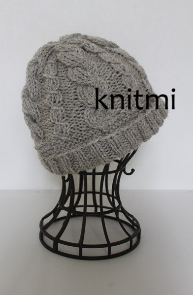 アランニット帽　ベージュ　英国ウール　シンプルアラン