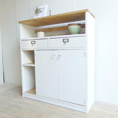 サイズオーダー可！2扉2引出デザインキャビネット○シャビーホワイト