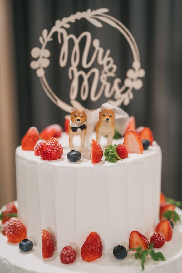 ケーキトッパー  結婚式　柴犬　犬　キリン　象　熊　新郎新婦　ウェディングケーキ　結婚式　ブライダル　ウェルカムドー 2枚目の画像