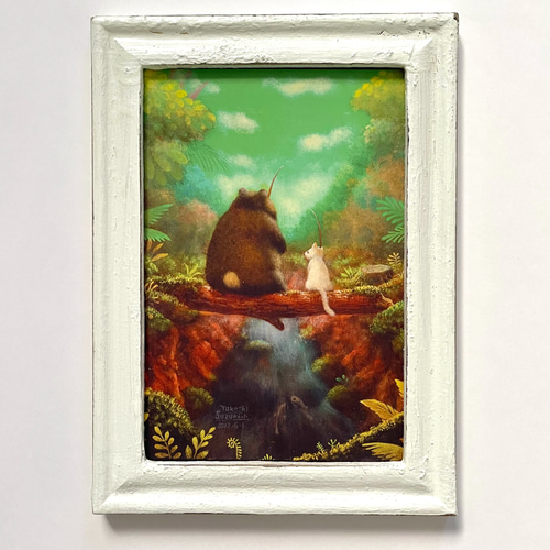絵画。壁掛け絵原画手描き【ヨーロッパ風の椅子と白い猫】01