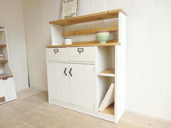 ※送料がかなり安くなりました！サイズオーダー可！●２引出観音扉段差キャビネット●シャビーホワイト天然木無垢材●受注製作 17,612円