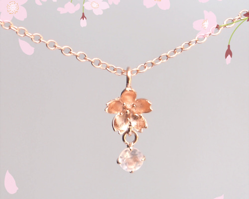 桜さくらのネックレス ローズクオーツ縦ライン｜季節がある