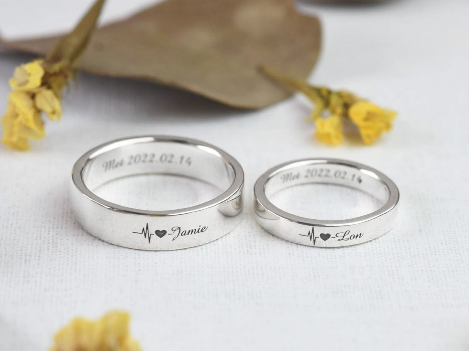 【Customize】Square engravable couple rings  - C percent