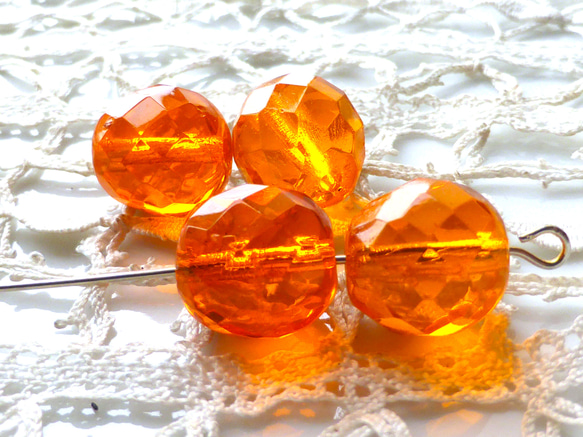 FP 大玉オレンジ　チェコビーズCzeh Glass Beads4個 1枚目の画像