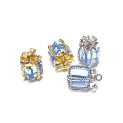 P1787s [2 件] 玻璃淺藍寶石色嬌小珠寶盒金色吊飾 第5張的照片
