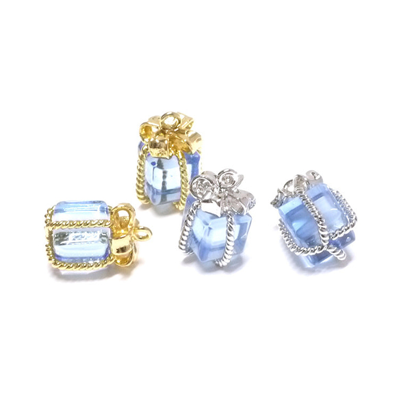 P1787s【2個入り】GlassライトサファイアLight SapphireカラープチJewelBoxゴールドチャーム 3枚目の画像