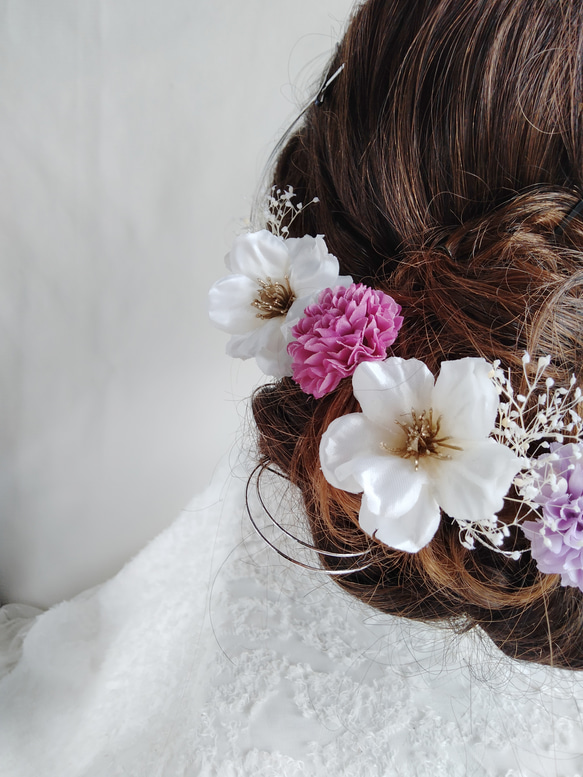 鞠玉と林檎の花の髪飾り　白無垢前撮り　白無垢ヘア　白無垢ヘアアレンジ　成人式　卒業式　結婚式　和装　和装へア　和装ヘアア 6枚目の画像