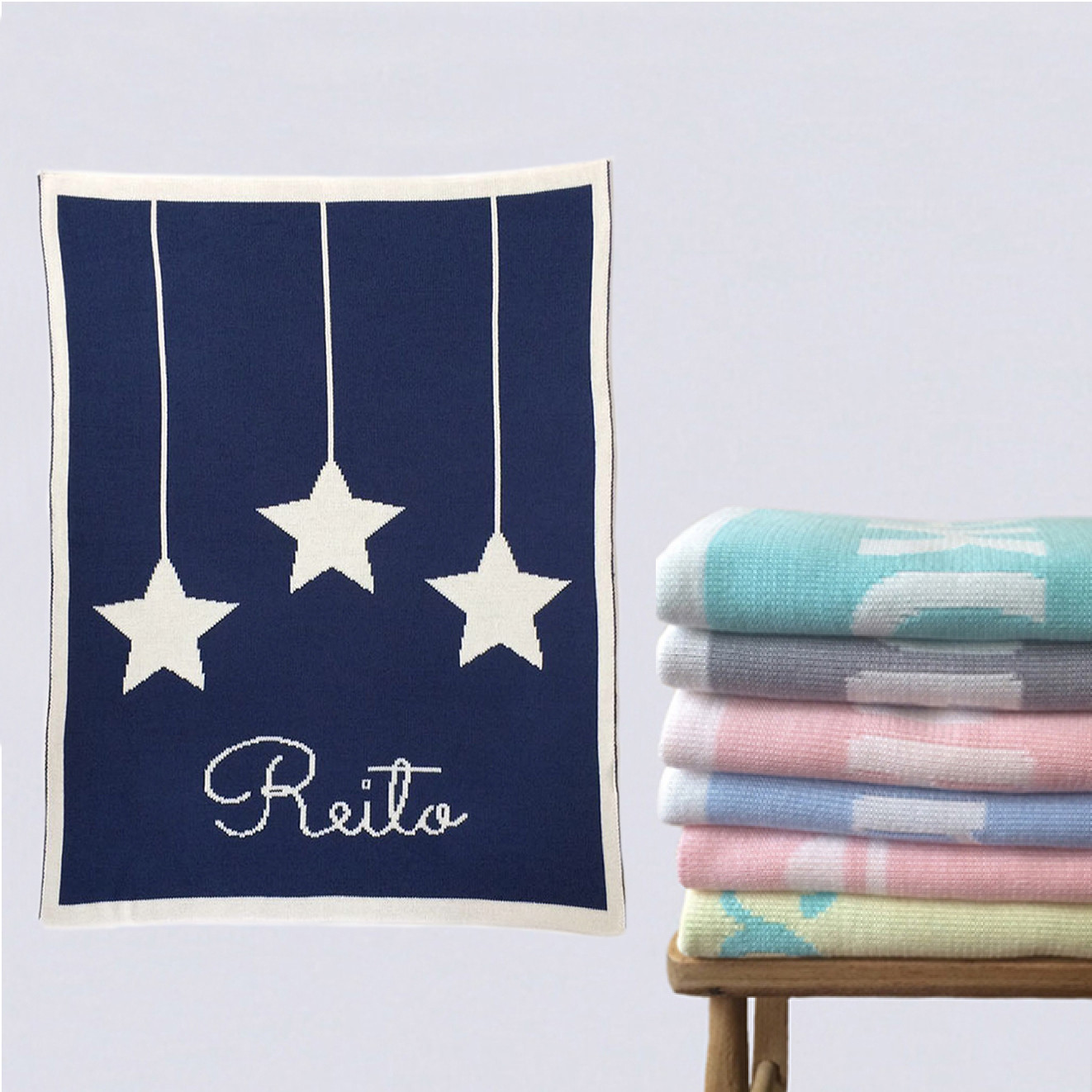 名入れブランケット・ スリースター /レギュラーサイズ・出産祝い　ニット　ギフト