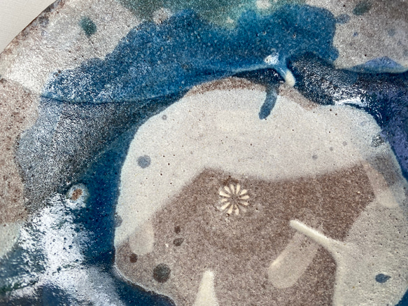 藁灰釉と青釉の流れ　中鉢　19.6cm 9枚目の画像