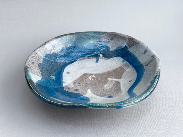 藁灰釉と青釉の流れ　中鉢　19.6cm 6枚目の画像