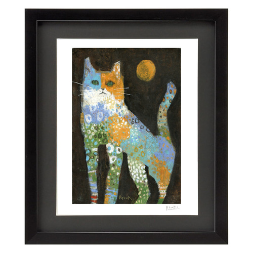 額装絵画【六切】太陽と花の猫 ※フレーム色変更可（白、ナチュラル、黒