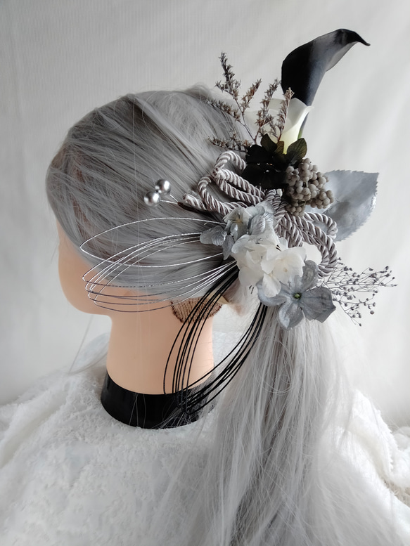 最終価格　Colette Malouf シルバーポニー　銀製　ヘアゴム 銀の胡蝶蘭とシルバーの組紐の髪飾り ポニーテール タイトポニー