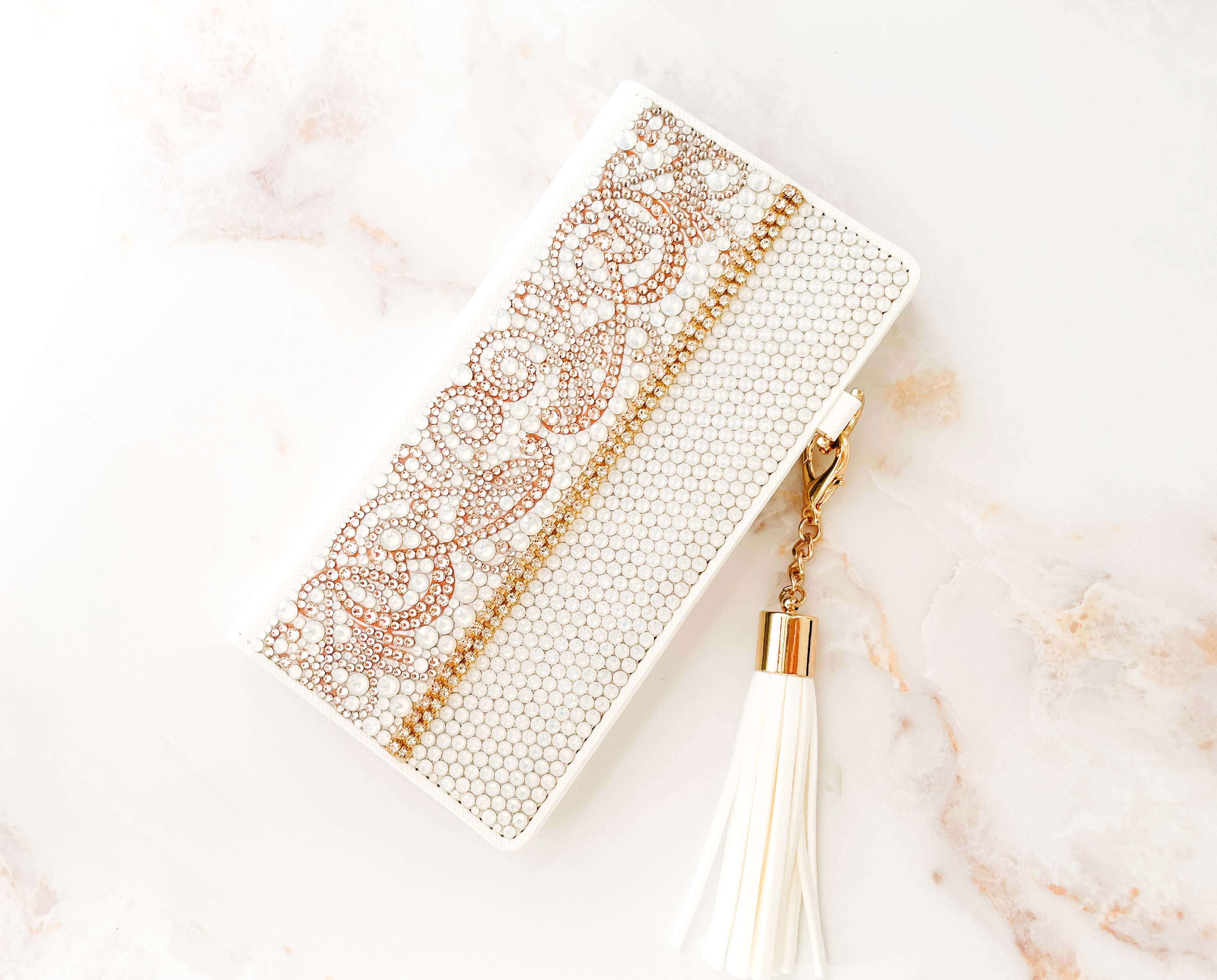 手帳型iPhone17pro,Max,16,15他スワロフスキーラインストーン シルクダマスク アラベスク柄ケースカバー