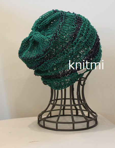 男女兼用【北欧リネン100%】 ゆるっと涼しいニット帽子　しめつけなし★ 英国ボーダー　　数量限定