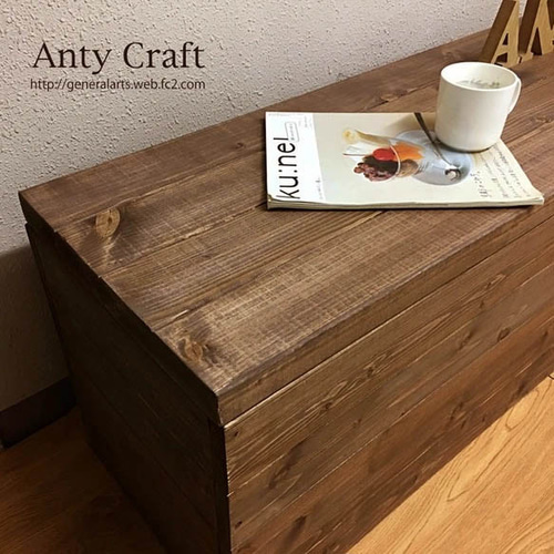 サイズオーダー可】無垢材 アンティーク風収納ベンチ（天蓋1体型・天蓋