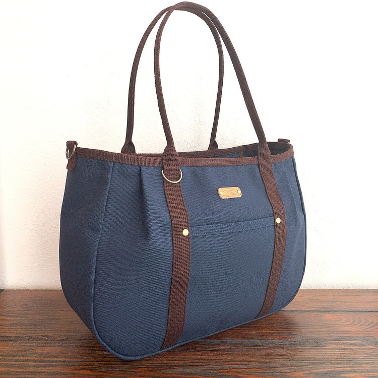 ♥️大♥️ころりんバッグ　ショルダー　紺　倉敷帆布　2wayバッグ　トートバッグ　大きめ　A4 ファスナー開閉　ネイビー
