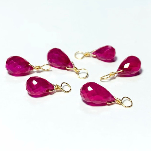 天然石チャーム】宝石質ルビーAAA 14kgf ドロップ形 1個 ハンドメイド