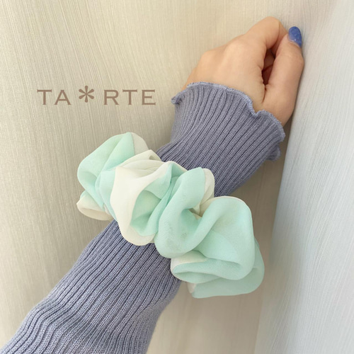 シフォンシュシュ✼﻿ミントグリーン×オフホワイト シュシュ TA＊RTE 