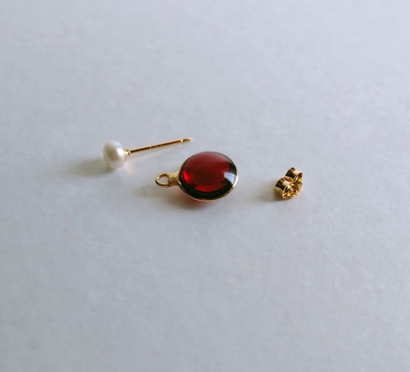 2way pearl ＋ glass - red 珍珠玻璃耳環 第4張的照片